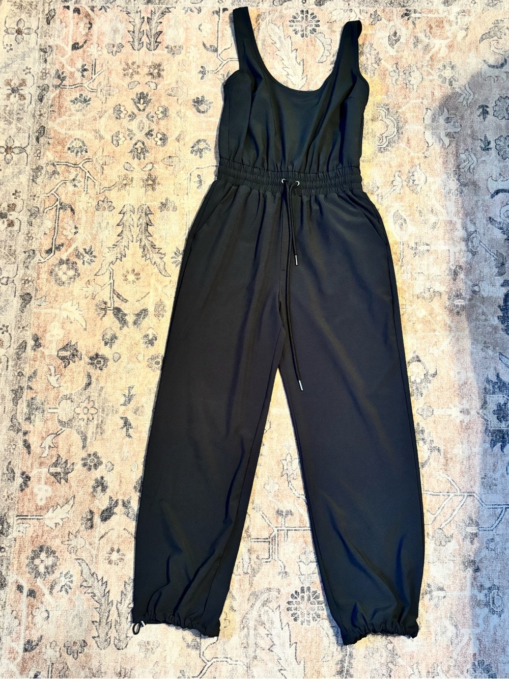 Abercrombie & Fitch Black Scoop-Neck Jumpsuit with Drawstring Waist and ankles